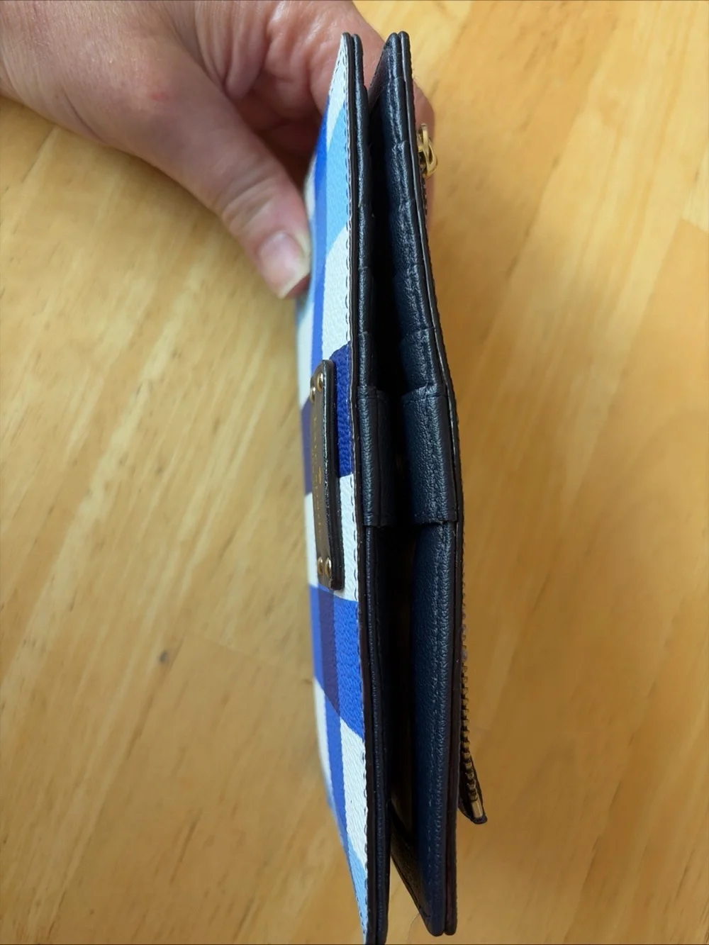 New Kate Spade Blue gingham Check Cameron Grove St long Wallet